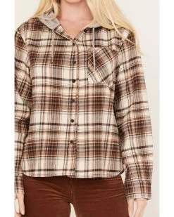Cleo + Wolf Women's Tau Plaid Print Hooded Flannel Long Sleeve Shirt -Women - Western Cowboy 2000382956 251 P3
