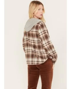 Cleo + Wolf Women's Tau Plaid Print Hooded Flannel Long Sleeve Shirt -Women - Western Cowboy 2000382956 251 P4