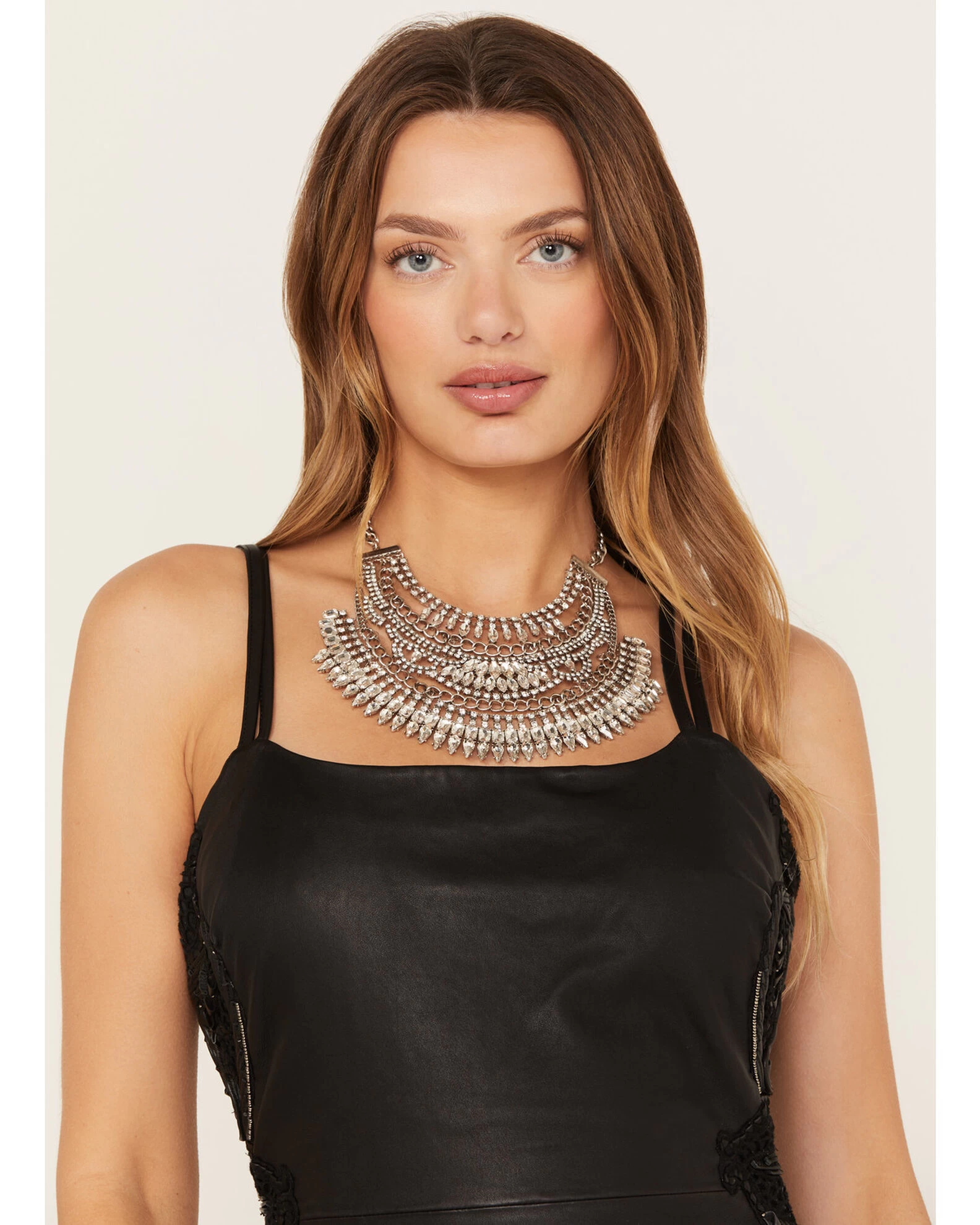 Wonderwest Women's Silver Statement Bib Necklace 2 Wonderwest Women's Silver Statement Bib Necklace - Image 2