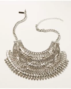 Wonderwest Women's Silver Statement Bib Necklace