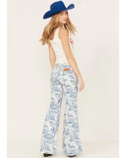 Wrangler Women's High Rise Nautical Print Wanderer Flare Jeans