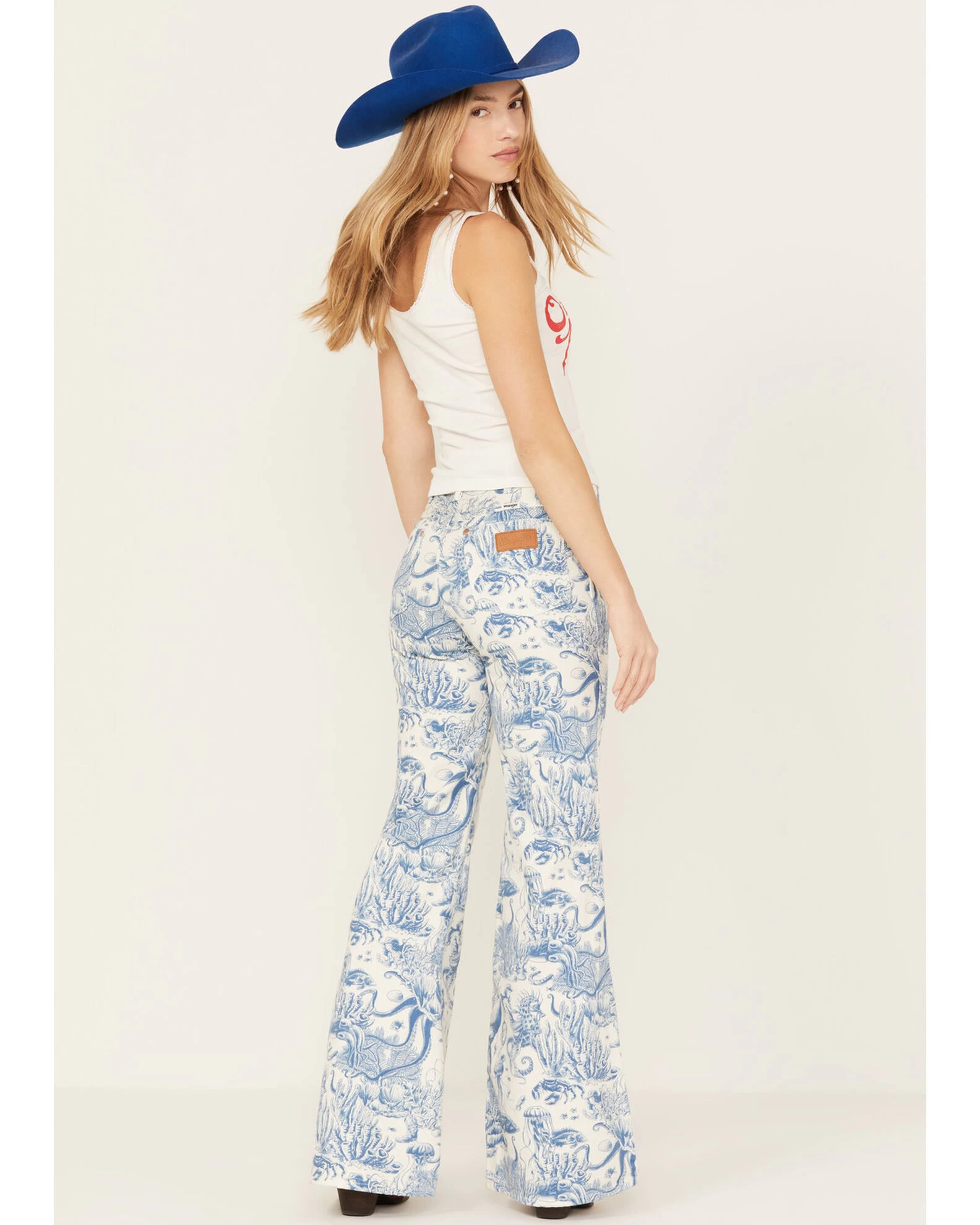 Wrangler Women's High Rise Nautical Print Wanderer Flare Jeans 1 Wrangler Women's High Rise Nautical Print Wanderer Flare Jeans