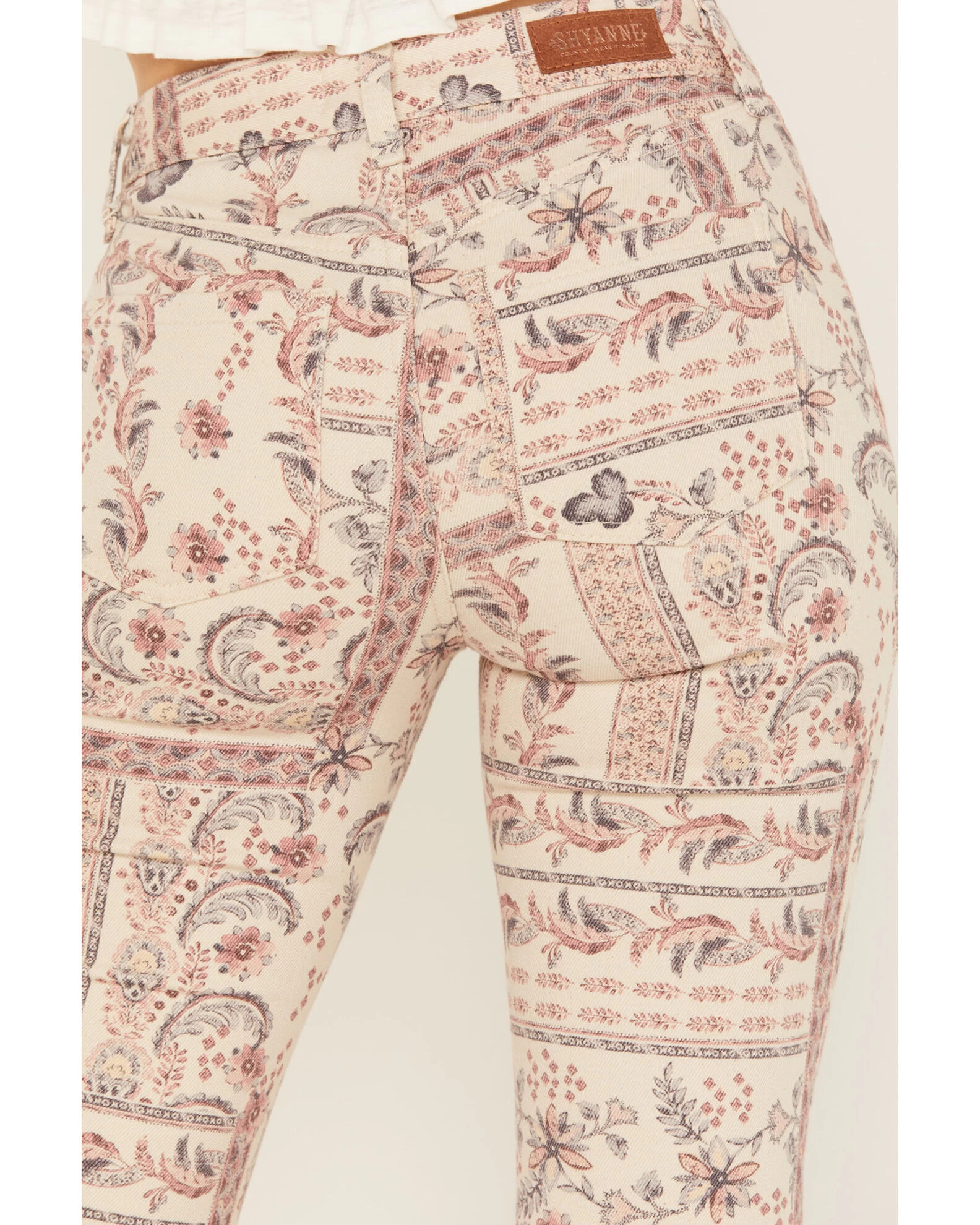 Shyanne Women's High Rise Paisley Americana Print Flare Jeans 3 Shyanne Women's High Rise Paisley Americana Print Flare Jeans - Image 3