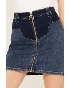 Rock & Roll Denim Women's Medium Wash Two Tone Stretch Denim Skirt -Women - Western Cowboy 2000385066 400 P2