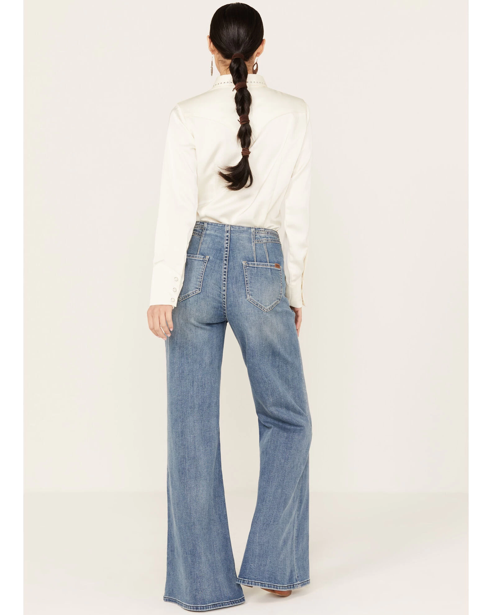 Rock & Roll Denim Women's Medium Wash High Rise Extra Stretch Palazzo Flare Jeans 3 Rock & Roll Denim Women's Medium Wash High Rise Extra Stretch Palazzo Flare Jeans - Image 3