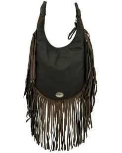 American West Women's Southwestern Tapestry Studded Fringe Crossbody