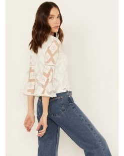 Shyanne Women's Diamond Embroidered Mesh Top -Women - Western Cowboy 2000386167 100 P4