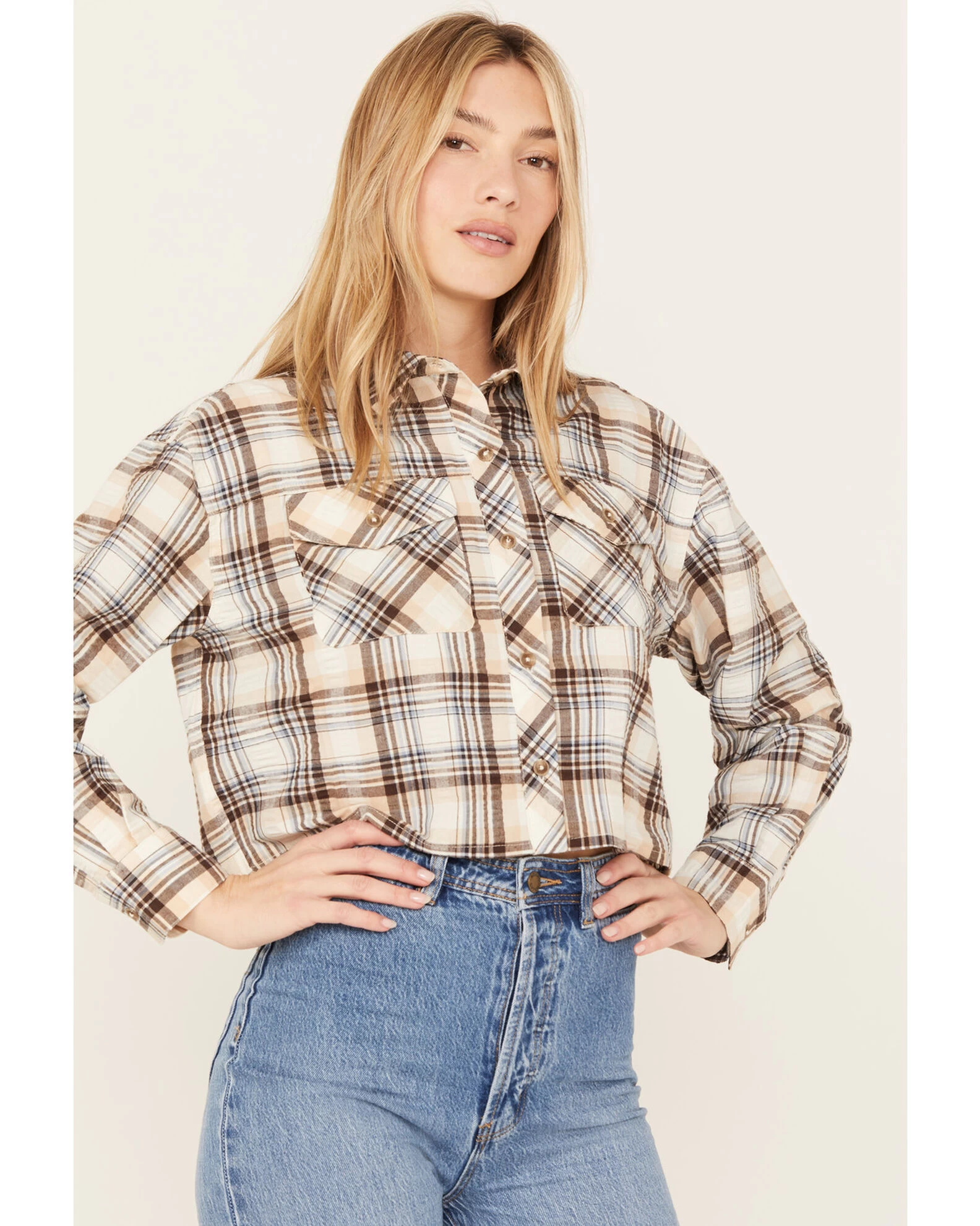 Cleo + Wolf Women's Plaid Print Cropped Shirt 1 Cleo + Wolf Women's Plaid Print Cropped Shirt