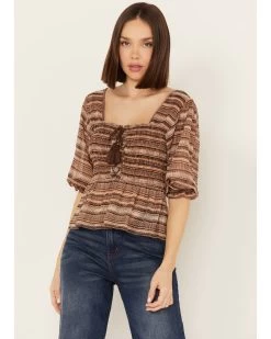 Shyanne Women's Smocked Lace-Up Print Top -Women - Western Cowboy 2000387036 210 P1