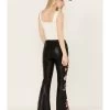 Driftwood Women's High Rise Vegan Leather Fallen Roses Flare Pants